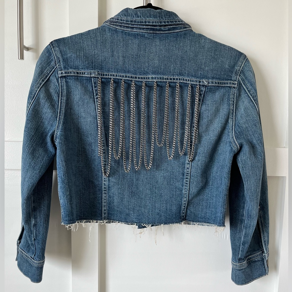 7 For All Mankind Fringe Denim Cropped Jacket Size S